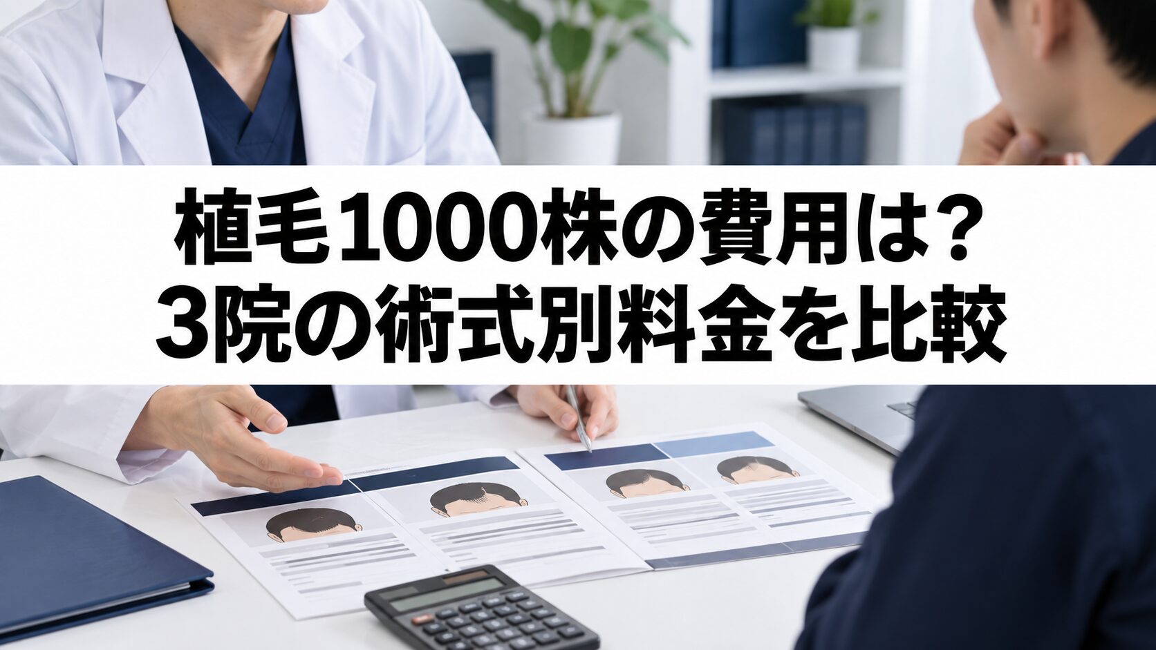植毛1000株の3院・術式別の通常税込施術料