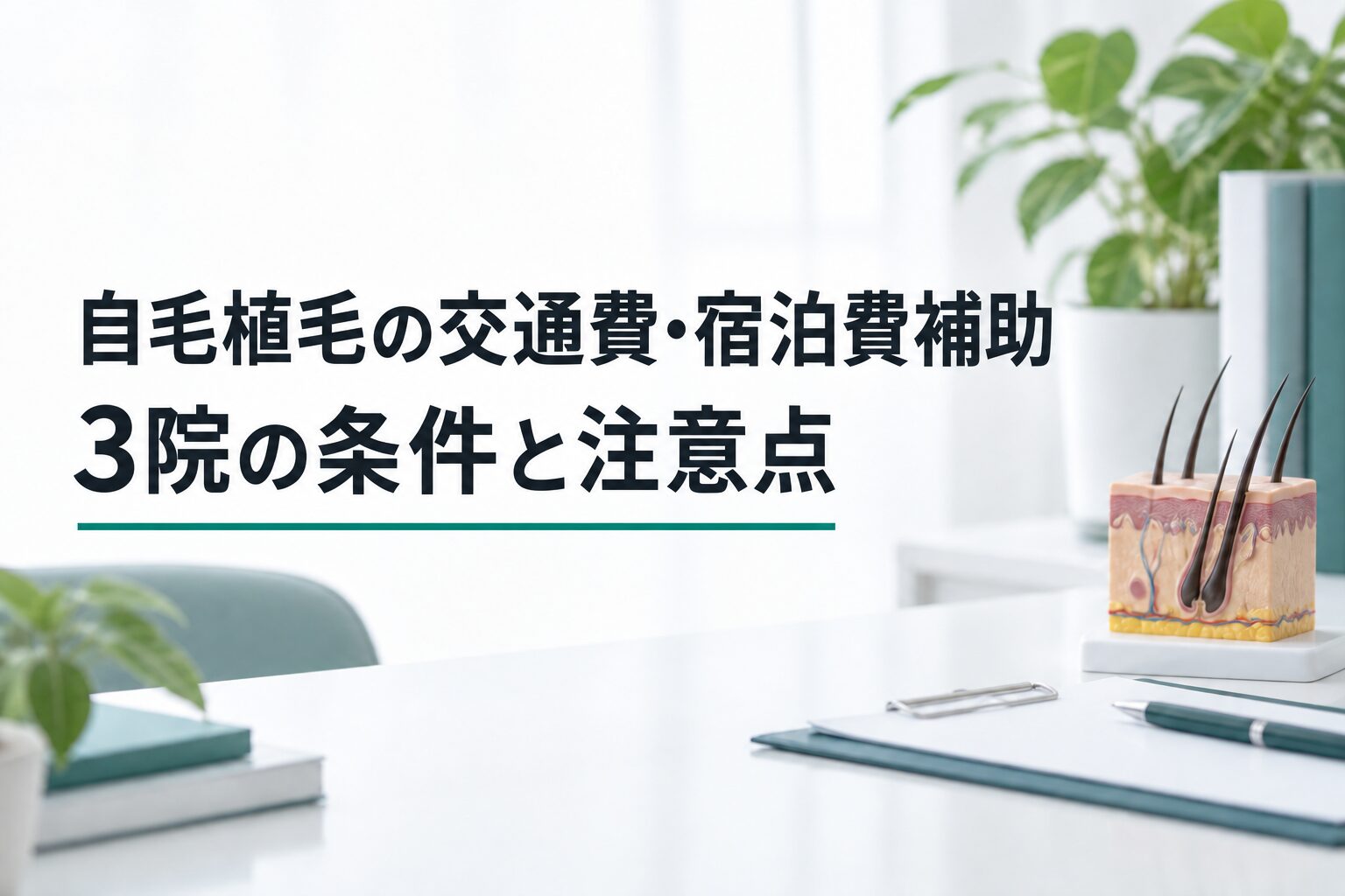 自毛植毛の交通費・宿泊費補助｜3院の条件と注意点（解説用のイメージ画像）