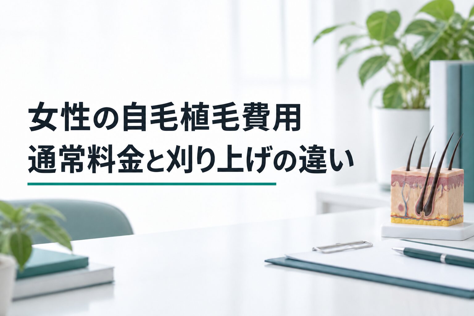女性の自毛植毛費用｜通常料金と刈り上げの違い（解説用のイメージ画像）