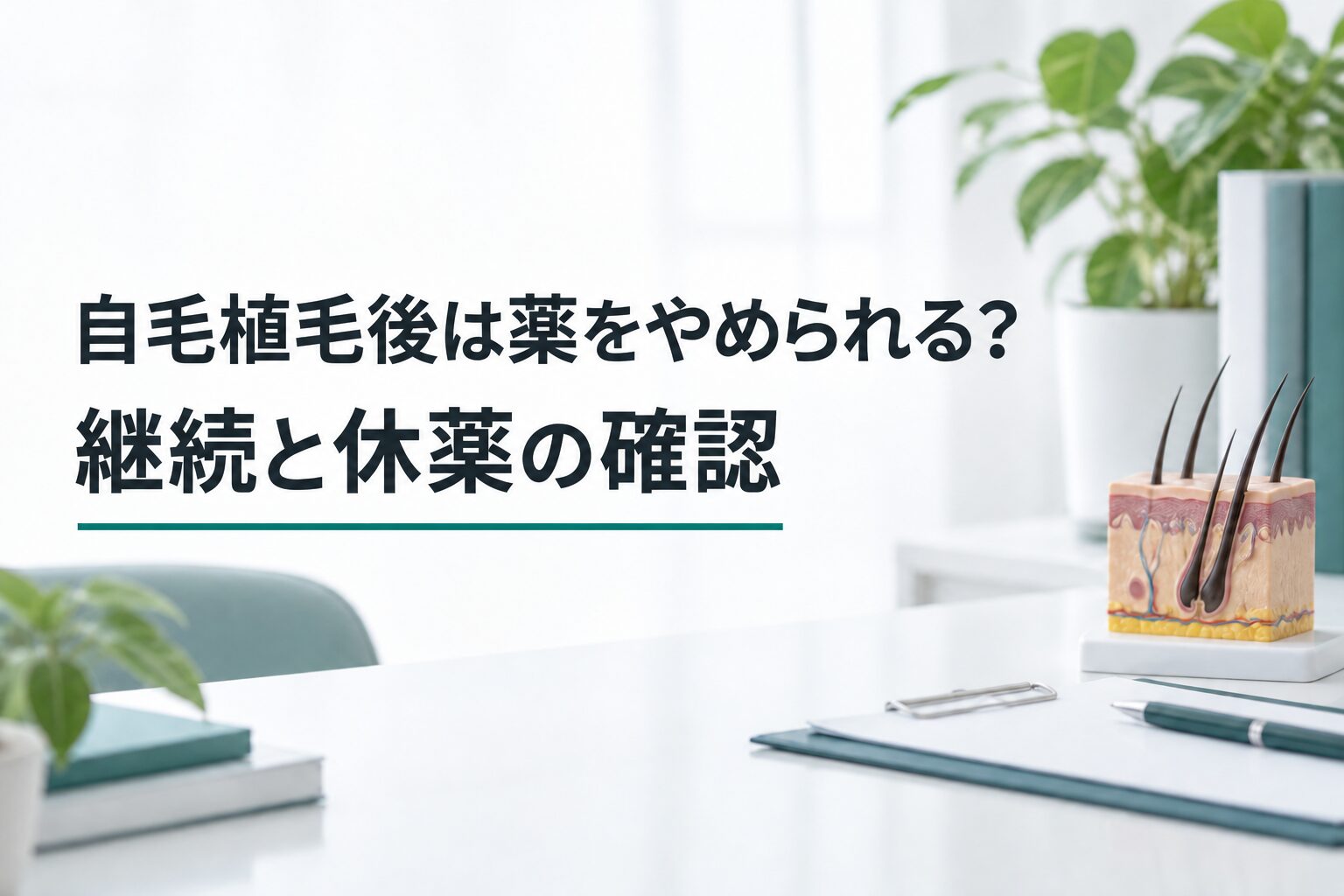 自毛植毛後は薬をやめられる？｜継続と休薬の確認（解説用のイメージ画像）