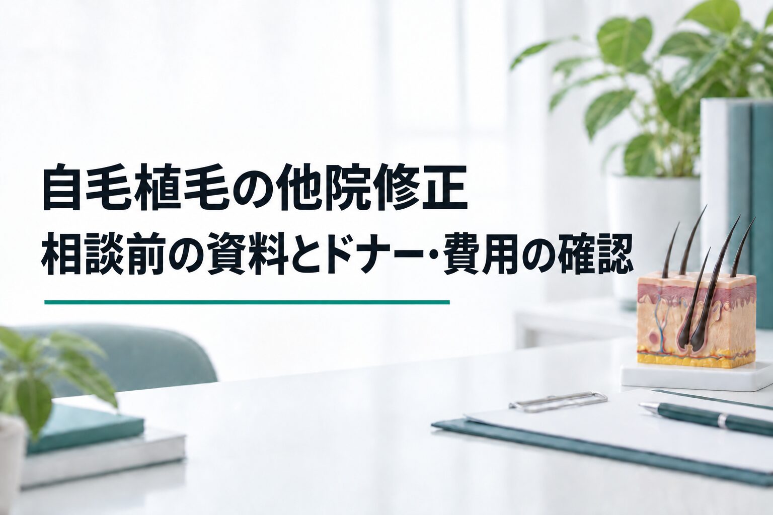 自毛植毛の他院修正｜相談前の資料とドナー・費用の確認（解説用のイメージ画像）