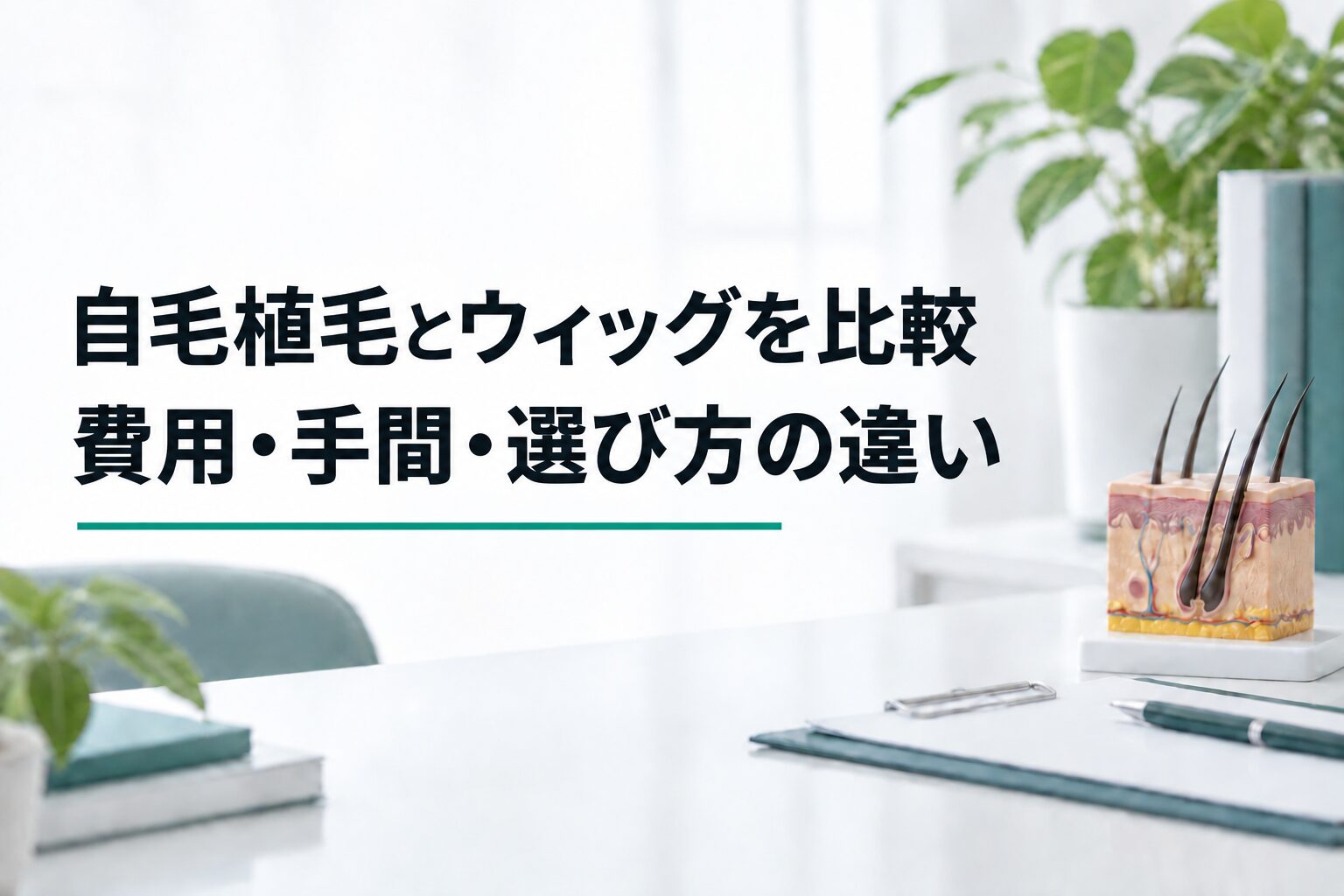 自毛植毛とウィッグを比較｜費用・手間・選び方の違い（解説用のイメージ画像）