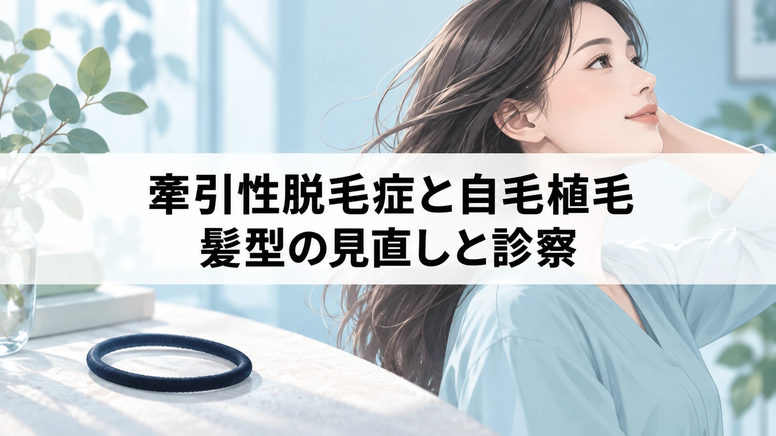 牽引性脱毛症と自毛植毛｜髪型の見直しと診察を説明するイラスト