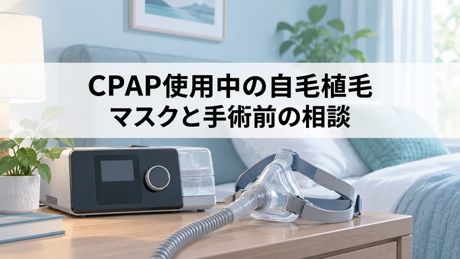 CPAP使用中の自毛植毛｜マスクと手術前の相談を説明するイラスト
