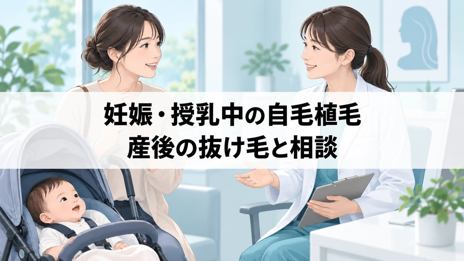 妊娠・授乳中の自毛植毛｜産後の抜け毛と相談を説明するイラスト