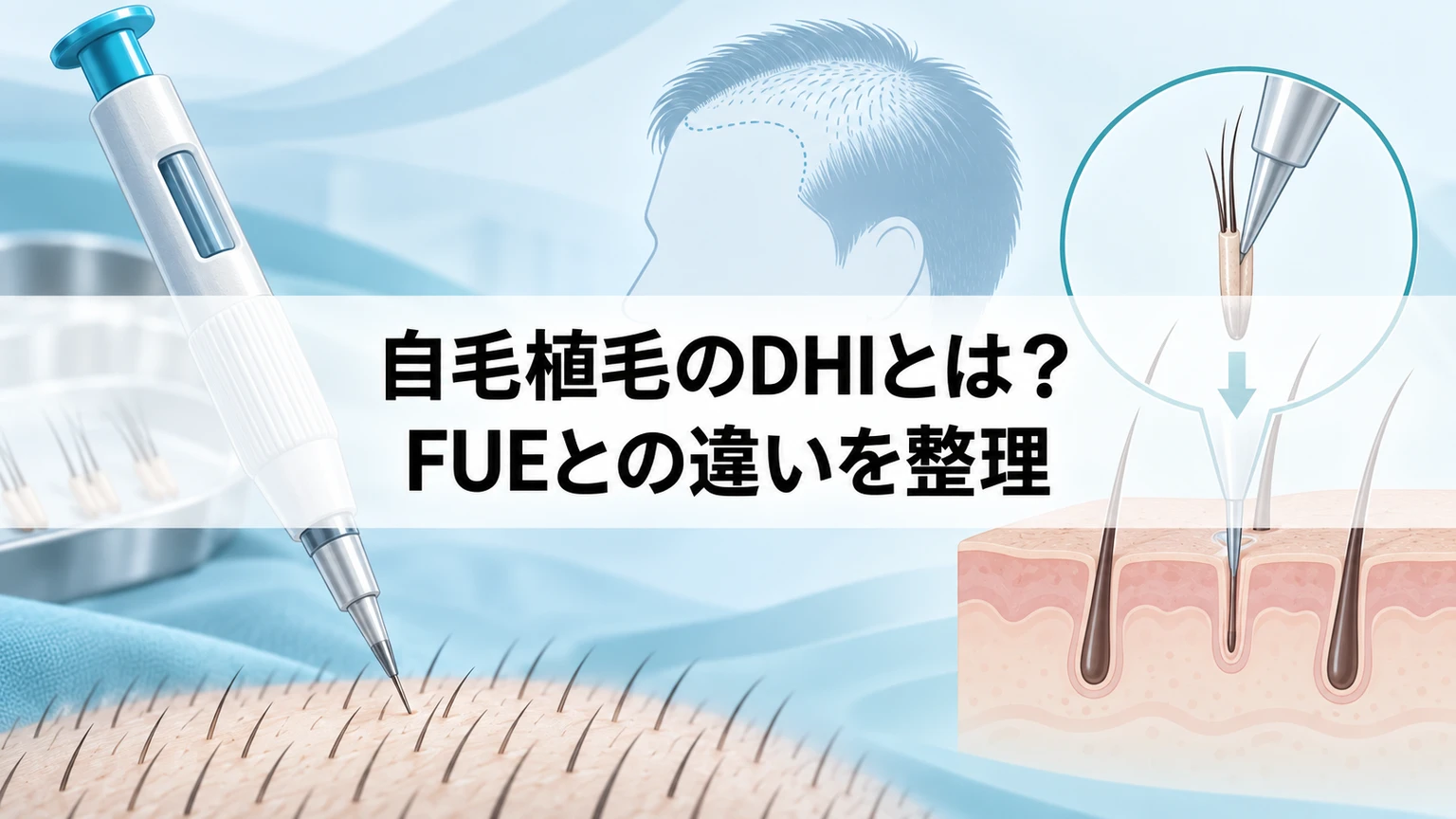 自毛植毛のDHIとは？FUEとの違いを整理を説明するイラスト