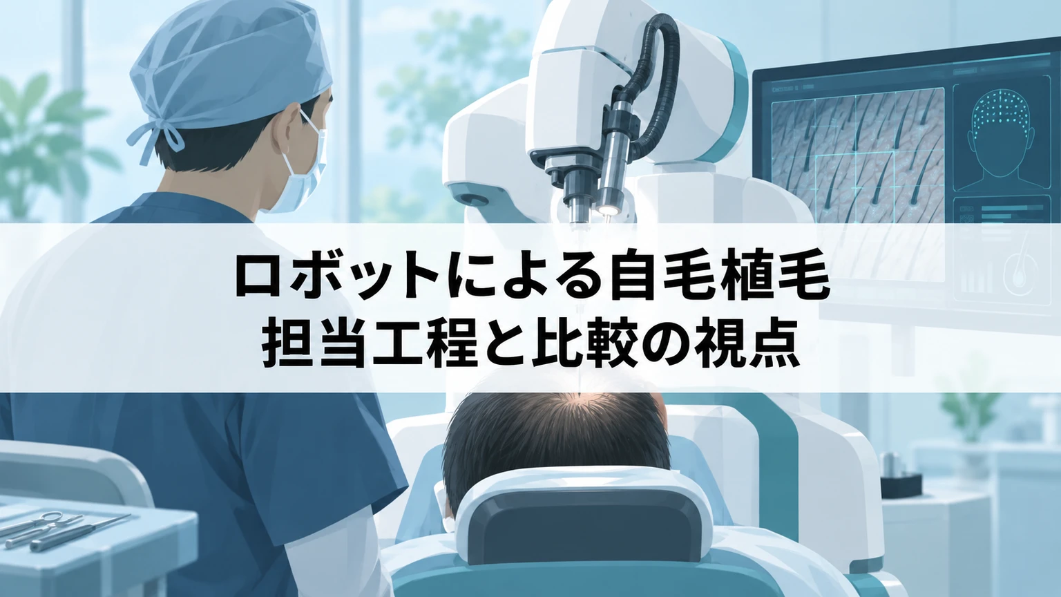 ロボットによる自毛植毛｜担当工程と比較の視点を説明するイラスト